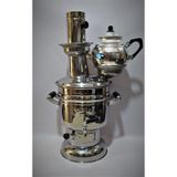 Sözenler Krom Odunlu Kömürlü 4.5 L Piknik Semaver + Özlem 1250 ML Demlik gri