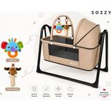 Sozzy Anne Yanı Cibinlikli Beşik | Sallanır + Oyuncak Askı Barı + Hediyeli - Kahve