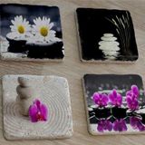 Spa Taşları Papatya ve Orkide Doğal Taş Bardak Altlığı 4'lü set - Natural Stone Coasters
