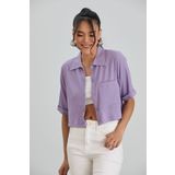 Space Fashion Kadın Lila Crop Bürümcük Kumaş Düğmeli Cepli Gömlek