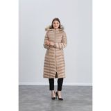 Space Fashion Kadın Uzun Şişme Mont - 216-Bej - 48