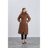 Space Fashion Kadın Uzun Şişme Mont - 38 - 880Taba