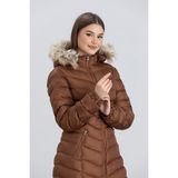 Space Fashion Kadın Uzun Şişme Mont - 46 - 880Taba