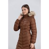 Space Fashion Kadın Uzun Şişme Mont - 48 - 880Taba