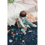 Space Oyun Matı 150X150 Cm Bebek Çocuk Halısı Uzay Lacivert Yenidoğan Yumuşak Aktivite Etkinlik Örtüsü