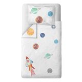 Space Planet White%100 Organik Pamuk Tek Kişilik Çocuk Nevresim Takımı 100 x 200 cm
