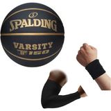Spalding Basketbol Topu Varsity Black Gold TF-150 Size:7+Basketbol Kolluğu+Havlu Bıleklık - 7 Numara - Siyah - Sarı