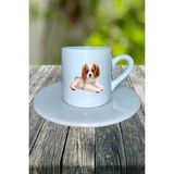 Spaniel Köpek Baskılı Türk Kahvesi Fincanı Tabaklı Kişiye Özel Model 10