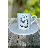 Spaniel Köpek Baskılı Türk Kahvesi Fincanı Tabaklı Kişiye Özel Model 4