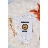 SPARKLY BABY ORGANİK %100 PAMUKLU BABASININ ASLANI BASKILI YENİ Bebek Body Çıtçıtlı Badi