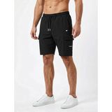 Sparrow Erkek Regular Fit Hızlı Kuruyan Baskılı Cırtlı Komando Cep ve Yan Cepli Spor Şort - 2XL - Siyah