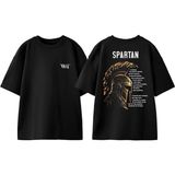 Spartan Kask Tasarım Sırt Baskılı Pamuk Siyah Oversize T-Shirt