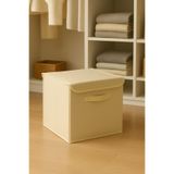 Spartek home textile 1 Adet-KAPAKLI Krem Dolap İçi Çamaşır Oyuncak Düzenleyici Katlanır Kapaklı Saklama Kutusu 30x30x30cm