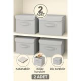 Spartek home textile 2 Adet-KAPAKLI Gri Dolap İçi Çamaşır Oyuncak Düzenleyici Katlanır Kapaklı Saklama Kutusu 30x30x30cm