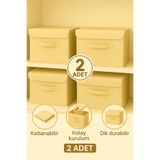 Spartek home textile 2 Adet-KAPAKLI Krem Dolap İçi Çamaşır Oyuncak Düzenleyici Katlanır Kapaklı Saklama Kutusu 30x30x30cm