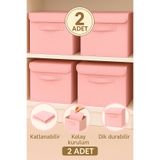 Spartek home textile 2Adet-KAPAKLI PEMBE Dolap İçi Çamaşır Oyuncak Düzenleyici Katlanır Kapaklı Saklama Kutusu30X30X30CM