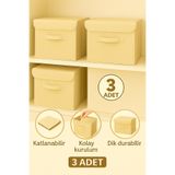 Spartek home textile 3 Adet-KAPAKLI Krem Dolap İçi Çamaşır Oyuncak Düzenleyici Katlanır Kapaklı Saklama Kutusu 30x30x30cm