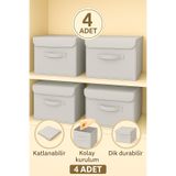 Spartek home textile 4 Adet-KAPAKLI Gri Dolap İçi Çamaşır Oyuncak Düzenleyici Katlanır Kapaklı Saklama Kutusu 30x30x30cm