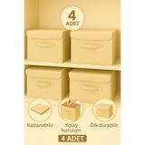Spartek home textile 4 Adet-KAPAKLI Krem Dolap İçi Çamaşır Oyuncak Düzenleyici Katlanır Kapaklı Saklama Kutusu 30x30x30cm