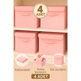 Spartek home textile 4Adet-KAPAKLI PEMBE Dolap İçi Çamaşır Oyuncak Düzenleyici Katlanır Kapaklı Saklama Kutusu30X30X30CM