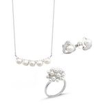 Special Luxury Pearl Kadın Gümüş Kolye Küpe Yüzük İnci Set