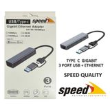 SPEED SP UET01 10-100-1000MBPS USB - TYPE-C 3 PORT USB 3.0 ÇOKLAYICI GIGABIT ETHERNET ÇEVİRİCİ