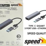 Speed Sp Uet01 10/100/1000Mbps Usb / Type-C 3 Port Usb 3.0 Çoklayıcı Gıgabıt Ethernet Dönüştürücü