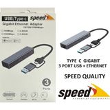 Speed SP-UET01 Usb3.0/type-C 3 Port USB 3.0 Çoklayıcı Gıgabıt Ethernet Dönüştürücü