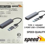 Speed Uet01 10-100-1000 Usb - Type C 3 Port Usb 3.0 Coklayici Gigabit Ethernet Cevirici