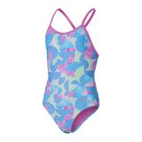 Speedo Allover Digital V-Back Kız Çocuk Yüzücü Mayosu, 13-14 Yaş, Mavi-Pembe