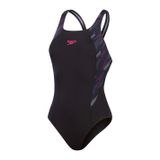 Speedo Hyperboom Splice Muscleback kadın mayosu (tekli paket), Siyah/Elektrik Pembesi/ABD Kömür, 36