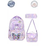 Speedy Bags Ultra Lüks Kelebek Nakışlı Kız Çocuk Sırt Destekli İlkokul Çantası Termal Beslenme Ve Kalemlik
