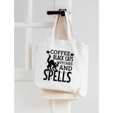 Spell Cat Coffee Kalın Su Geçirmez Bez Tote Bag Kanvas Omuz Çantası - 10D-Krem