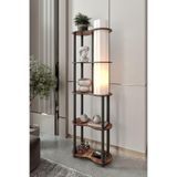 Speranza Raflı Lambader Madran Ceviz – Dekoratif MDF Ayaklı, 3 Raflı Kitaplık Lambader, E27 Duy, Modern Salon & Oturma Odası Aydınlatma