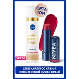 SPF30 Luminous630 Leke Karşıtı CC Krem 40ml ve Kırmızı Renkli Nemlendirici Dudak Bakım Kremi