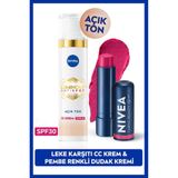 SPF30 Luminous630 Leke Karşıtı CC Krem Açık Ton 40ml ve Pembe Renkli Nemlendirici Dudak Kremi