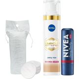 SPF30 Luminous630 Leke Karşıtı CC Krem Orta Ton 40ml ve Kırmızı Renkli Dudak Kremi, Pamuk Hediye