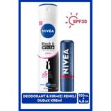 Spf30 Nemlendirici Kırmızı Dudak Kremi Ve Kadın Sprey Deodorant Black&white Invisible Clear 150ml