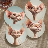 Sphynx Kedi Desenli Bardak Altlığı Seti, 6 Parça, Ahşap Malzeme, Kahve ve Çay için, Ev Dekorasyonu