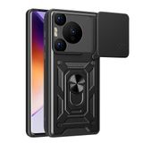 Spia Huawei Pura 70 Pro 5G ile Uyumlu Kılıf Sürgülü Siyah Panther Yüzüklü Silikon Orijinal (Huawei Pura 70 Pro 5G ile Uyumlu, Sürgülü Siyah)
