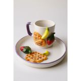 Spica Ceramica Waffle modeli Seramik El yapımı Türk Kahve Fincanı Tabaklı