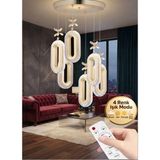 Spica Model 6'lı Gold 3 Renk Modu Ledli Kristal Taşlı Modern Salon Mutfak Oturma Odası LED Avize - Altın