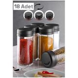 Spice 18 Adet Döner Kapak Baharat Seti - Cam Tuzluk Biberlik Seti 250Cc