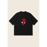 Spider-Man Baskılı Oversize Boxy Kesim Unisex %100 Pamuklu Baskılı Tshirt | Streetwear - Siyah