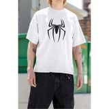 Spider-Man Logo Baskılı Tişört, Oversize Marvel Tişört - Beyaz
