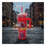 Spider-Man Pipetli Çelik Termos 1200ml - Miles Morales Tasarımlı Sızdırmaz Dev Boy Mug Kupa Matara (Kırmızı-Turuncu)