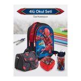 SPIDERMAN 3D Kabartmalı ilkokul çantası Seti Okul Çantası + Beslenme Çantası + Suluk + Beslenme Kabı 4Lü Set