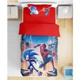 Spiderman Sonic 3D Dijital Baskılı Tek Kişilik Erkek Çocuk Nevresim Takımı (Kırmızı-Mavi)