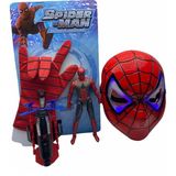 Spiderman Vantuz Atan Eldiven+Işıklı Maske+18 cm Işıklı Figür 3 Lü Set Oyuncak Spiderman