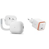 Spigen AirPods Pro (2. nesil) Kılıf Silicone Fit (Silikon) White + Strap (Askı İpi) Gray - ACS05811 Spigen 30W USB-C Ultra Mini Hızlı Şarj Aleti